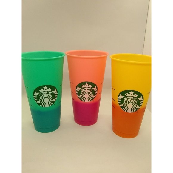 Starbucks Reusable Color Changing Cups Set Of 9 w/ ONLY 1 LID & Straw 2020 24fl - Picture 3 of 12